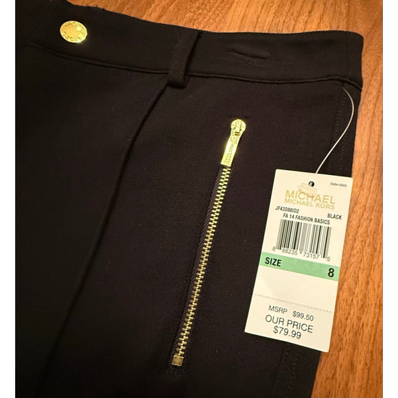 NWT Women's MICHAEL Michael Kors Black Trousers with Gold Zippers Size 8 - Picture 8 of 13